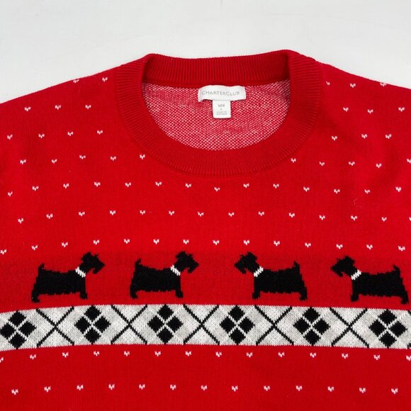 Charter Club Sweater Scottie Dogs Argyle Print Red Scottish Terrier Men Sz Large - Picture 10 of 12